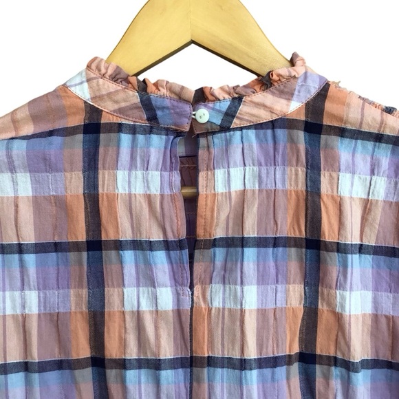 Max Jeans Plaid Long Sleeve Peasant Top NEW - Picture 4 of 7